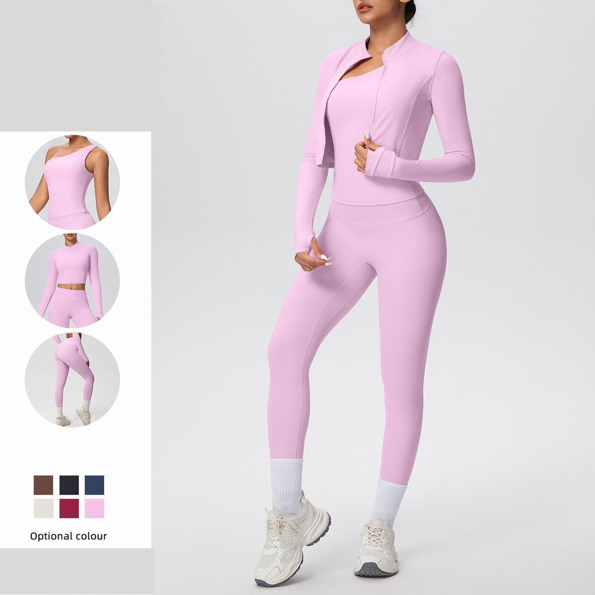 Premium Sporty Winter Yoga 3-Piece Set Solid Pattern Eco-Friendly Four-Way Stretch Quick Dry Elastic Waist Custom Logo