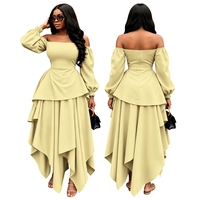 Robes d'automne tendance pour femmes, élégantes et décontractées, à épaules dénudées, manches longues, volants irréguliers, maxi, pour le bureau