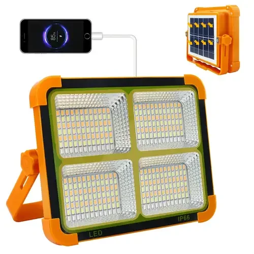 Portable Solar-Powered Lithium Battery LED Floodlight USB Charging Dimmable IP67 Rated 5000K Daylight Outdoor Work Light Camping