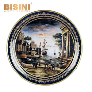 Classic European Mid Century Influenced Golden Floral Circled Fantasy and Mythology Porcelain <strong>Plate</strong> <strong>for</strong> Interior <strong>Wall</strong> Decor - Product Image 2