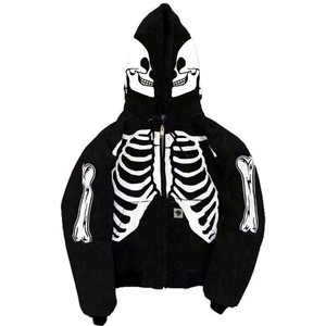 Giacca con Zip Personalizzata DiZNEW per Uomo, Stile <span class=keywords><strong>Y2K</strong></span> Streetwear con Stampa Teschio e Cappuccio - Product Image 3