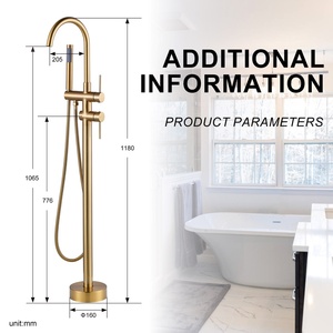 Mitigeurs de douche à haut débit avec remplissage de <span class=keywords><strong>baignoire</strong></span> autoportante en or brossé avec cylindre à main, robinets de <span class=keywords><strong>baignoire</strong></span> au sol - Product Image 5