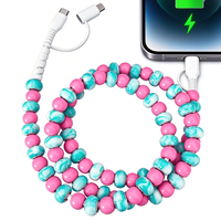 Câble de charge multi-USB 4-en-1 tendance rose et bleu avec perles, accessoires de mode, cadeau créatif, cordon de voiture, fil de type C – Vente en gros