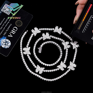 Collier tendance papillon, chaîne tennis, diamant moissanite VVS, passe le testeur de diamants, certificat GRA, argent sterling 925, unisexe - Product Image 3