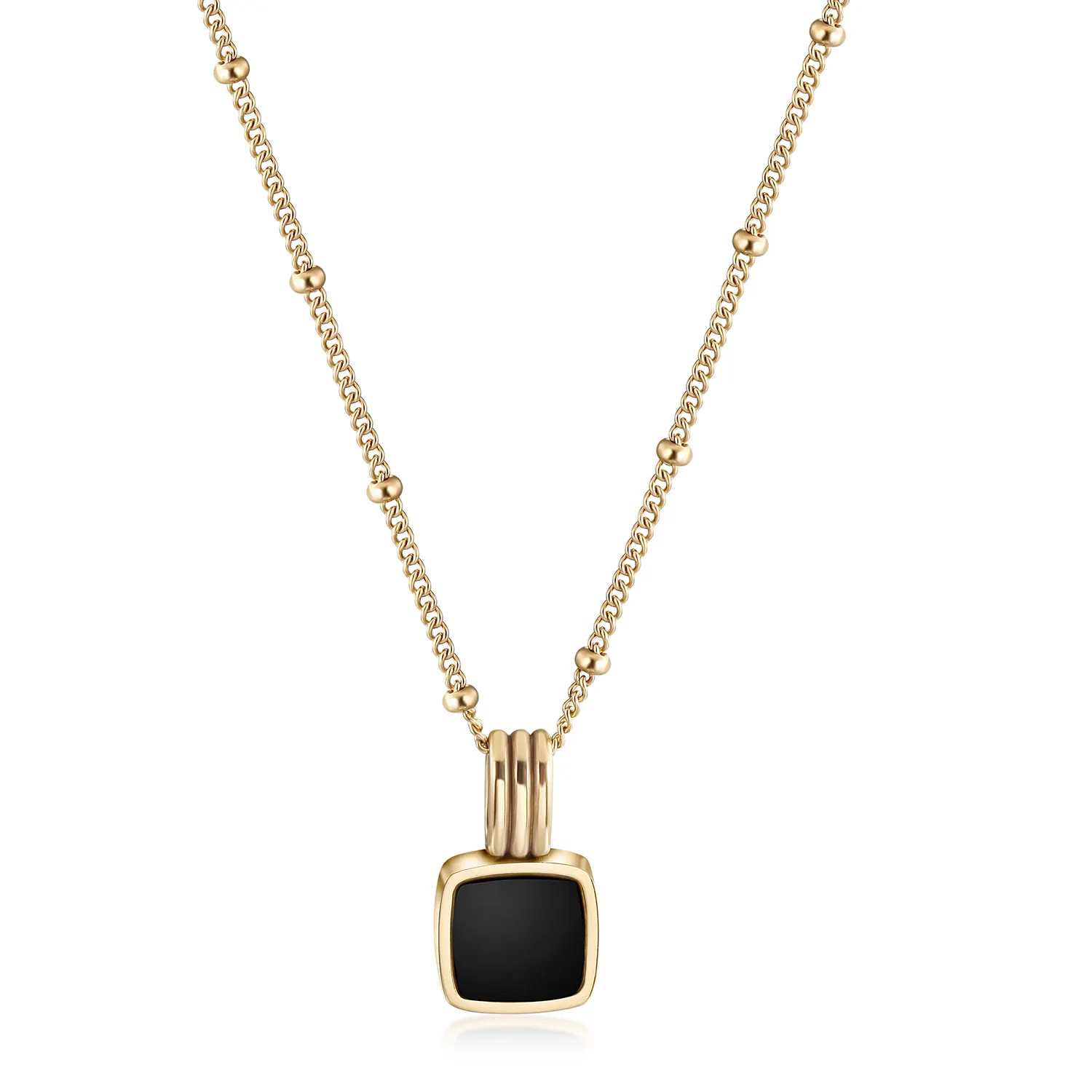 316L Stainless steel gold plated squared black agate stone pendant necklace