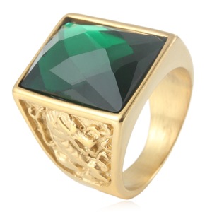 Yunnique – bague en acier inoxydable pour femmes, bijoux de fête avec pierres précieuses rouges géométriques - Product Image 3