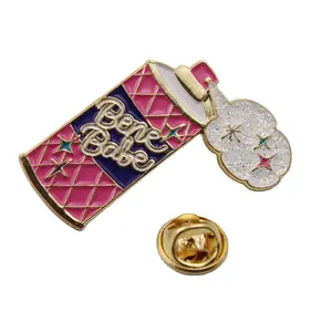 Wholesale custom high quality hard enamel Korea popular wear perfume blingbling bottle metal lapel pin cartoon badge