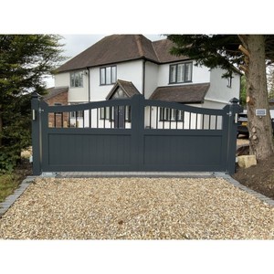 Portail de jardin en alliage d'aluminium gris foncé de style européen, double portail, arche supérieure, demi-grille, portail automatique avec serrure intelligente, allée - Product Image 1