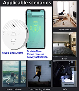 Home Security Wireless ABS Anti-Theft Vibration Sensor 130DB for Sliding Glass <b>Door</b> & Window <b>Alarm</b>-Hotel/RV/Warehouse Use - Product Image 4
