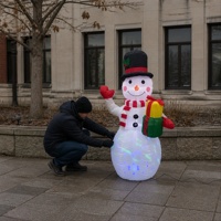 Bonhomme de neige gonflable lumineux avec écharpe, décoration de Noël gonflable publicitaire avec souffleur d'air pour affichage en centre commercial et en cour