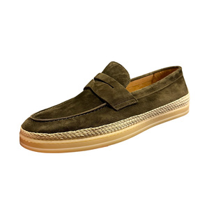 Mocassins en daim pour hommes à talon moyen, à enfiler, style business décontracté, couleurs unies vert, marron, gris, abricot, semelle souple, cuir cousu main - Product Image 5