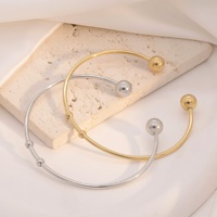 Nouveau bracelet jonc ouvert réglable en acier inoxydable électroplaqué, style coréen minimaliste, avec perles et chaîne délicate