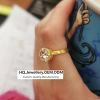 Anillo de Compromiso Clásico Europeo de Plata de Ley 925 Chapado en Oro de 18K con Corte Rosa, 2 CT, Circonita Cúbica de Grado 5A, Solitario Nupcial