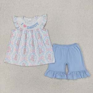 Conjunto de 2 piezas de top floral y pantalones cortos con volantes para niña pequeña, conjunto de verano de boutique para el Día del Padre - Product Image 3