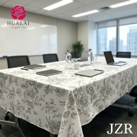 Nappe Hualai blanche et grise à imprimé floral, en polyester et lin, résistante aux plis, pour conférences et banquets