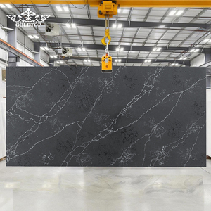 Goldtop Stone <b>Black</b> Basecolor 5039 Laurent Calacatta Artificial Quartz Countertops with Waterfall for Luxury Apartment Project - Product Image 6