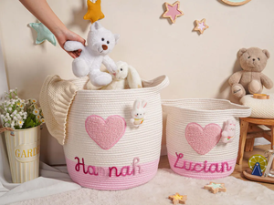 Heart <strong>Valentine</strong> Gift Cotton Rope Basket Home Laundry <strong>Hamper</strong> Toys Nursery <strong>Hamper</strong> Laundry Basket with Handles - Product Image 1