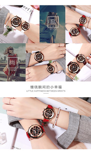 Montre octogonale en or rose pour femmes, cadran noir, bracelet en cuir violet, style chronographe, montre-bracelet à quartz - Product Image 6
