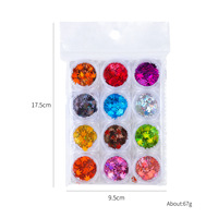 12 kotak/set Payet Seni Kuku Daun Maple Laser Musim Gugur Stiker Kuku Glitter Warna-warni Aksesori Kuku DIY