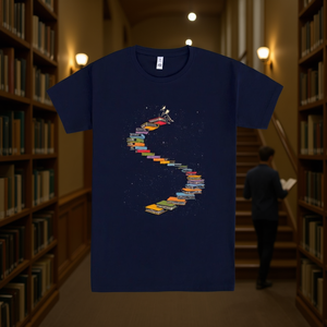 T-shirt Stairway To Knowledge, bleu foncé, design graphique, vêtements unisexes pour hommes et femmes - Product Image 3
