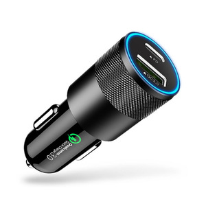 Cargador de coche QC3.0 de doble puerto con carga rápida de 15W PD 20W para teléfonos inteligentes, para uso en coche, en colores platino, plateado y negro. - Product Image 3