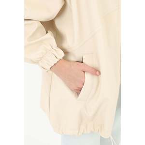 <b>Leather</b> Front Zip Blouson <b>Jacket</b> Women Windproof Full Sleeve Woven <b>Brown</b> - Product Image 1
