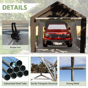 Abri de voiture DB 10x20 pieds, toit en PVC imperméable, structure en bois, style moderne pour stationnement de voitures - Product Image 5