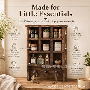 Wooden Storage Rack Wall Mounted 3 Tier Multi Compartment Organizer For Keys Perfume Tea Display <b>Desktop</b> Use - Product Image 3