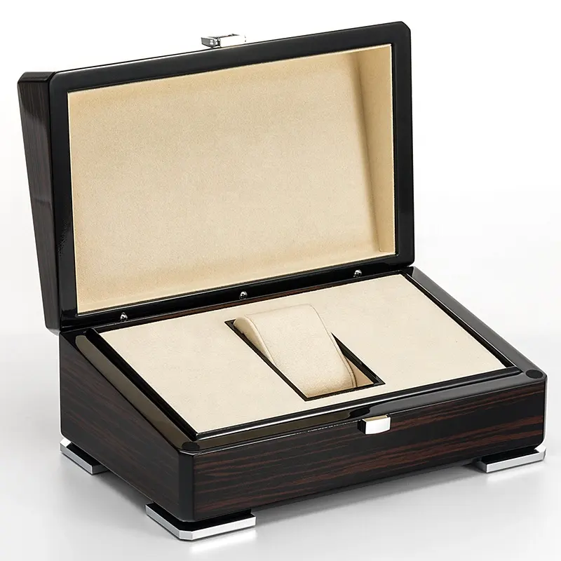 Kotak Jam Tangan Kayu Hitam Mewah Kualitas Tinggi dengan Kunci Kotak Jam Logo Kustom Kualitas Tinggi