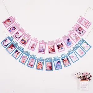 Banners de fiesta de cumpleaños Ychon, pancartas de marco de fotos de un año para bebés, pancartas de colores para suministros de baby shower