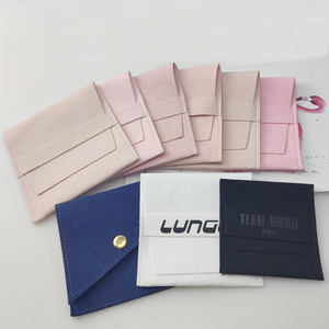 Luxury Custom Printed Velvet Jewelry Display Packaging Pouch Bag With Flap Faux Microfiber Suede Snap Jewelry Pouch With logo - Product Image 5