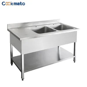 Stainless Steel Workbench Commercial sink with bracket kitchen single sink double sink dish washing basin with platform househo