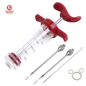 Large Capacity Meat Injector Syringe Marinade Needles for BBQ Grill 1oz Meat & Poultry Marinades Injector with 1 Brush