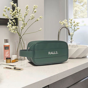 Portable poignée latérale hommes voyage trousse de toilette pochette de lavage en cuir PU sac de maquillage estampage à chaud Logo personnalisé étanche sac cosmétique - Product Image 6