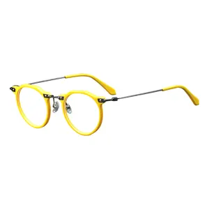 2024 new high-grade eyewear fashion retro round metal frame eyeglasses acetate fine frames glasses men