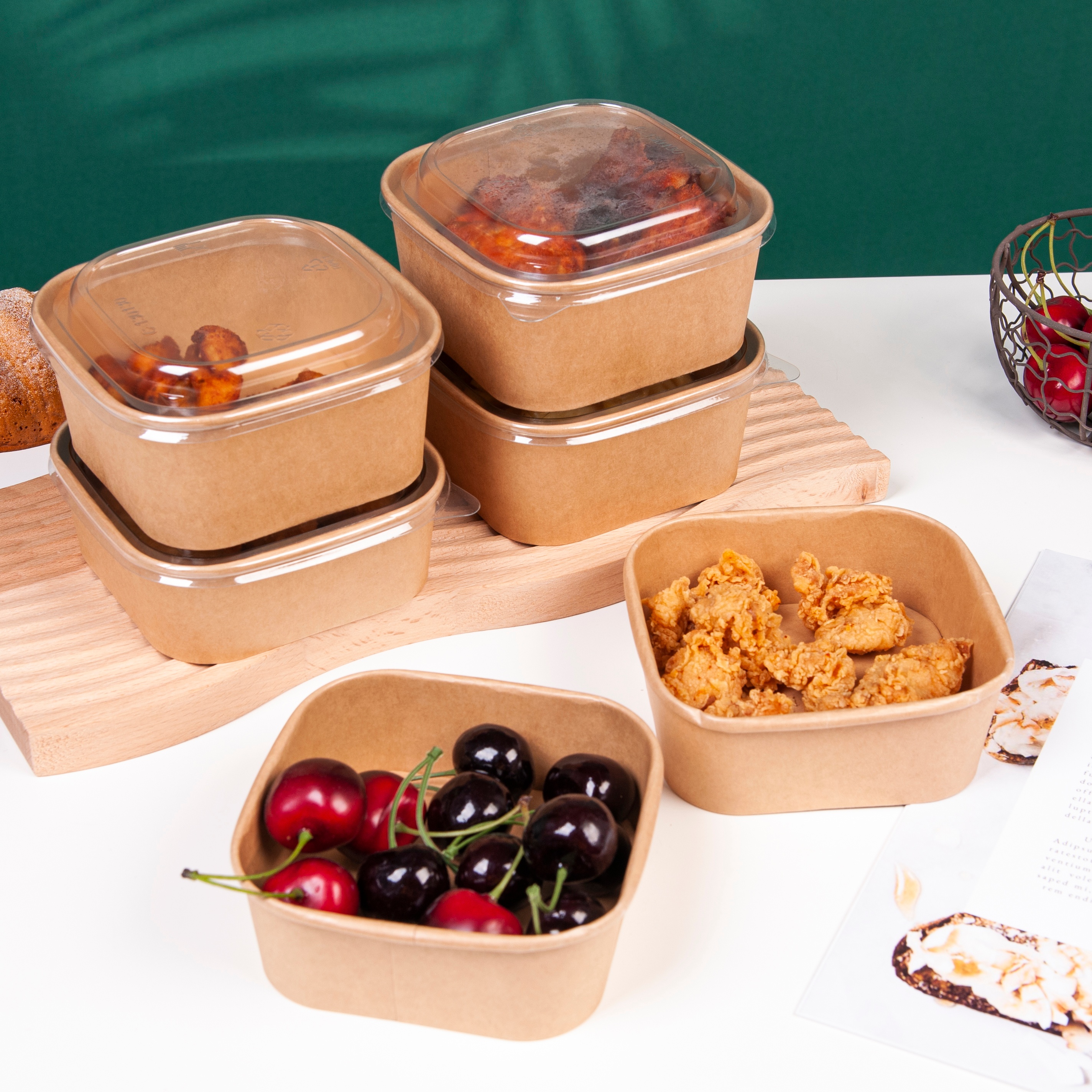 Square Eco-Friendly Kraft Paper Bowl Disposable Waterproof Oilproof Snack Container for Restaurant Use As Food Plate