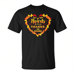 T-shirt de Thanksgiving avec motif de feuilles d'automne et de cœurs pleins de remerciements, noir - Product Image 2