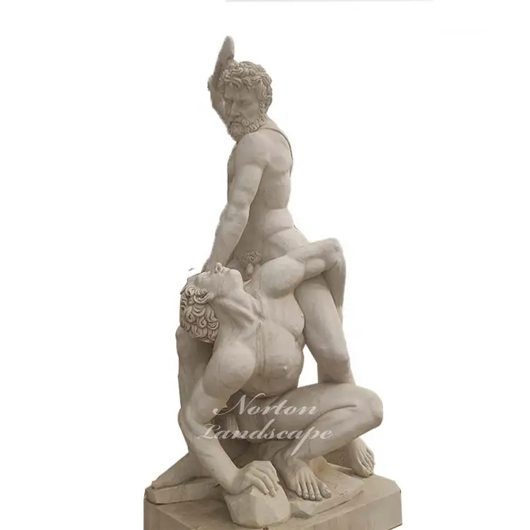Garden decoration Large hand carved white marble nude two men fighting statues