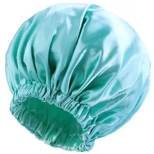 Custom Satin Shower Braid Bonnet Cap Dormir Ajustável Para As Mulheres Projetado Impermeável Double Layer Silk Hair Wraps