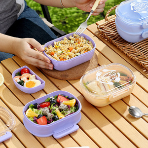 Boîtes à lunch en plastique à couche simple et double avec couvercles, portables, durables et compatibles <span class=keywords><strong>micro</strong></span>-ondes – Vente chaude - Product Image 4