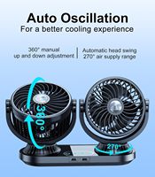 Ventilateur de voiture oscillant automatique à double tête 15W en plastique, alimentation DC 12V/24V par prise allume-cigare pour berline, SUV, camping-car, fourgonnette, camion, UTV