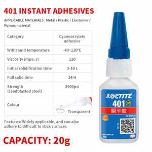 Pegamento Instantáneo <span class=keywords><strong>Loctite</strong></span> 401 de Cianoacrilato de Secado Rápido, Adhesivo Industrial de Bajo Olor para Superficies de Metal, Plástico, Goma y Cuero - Product Image 2