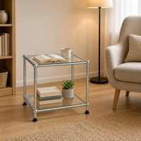 Table basse Bauhaus polyvalente en verre trempé avec structure en acier inoxydable 304, table centrale de salon, mobilier modulaire en métal