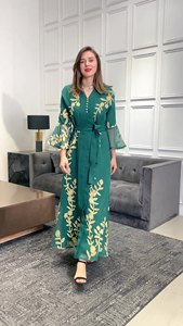 2024 musulman Eid al Adha automne et hiver maille brodé estampage à chaud feuille impression Robe femmes Robe de soirée Robe arabe - Product Image 6