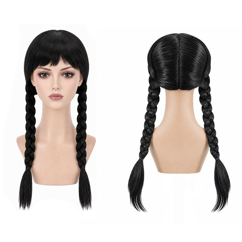 frange noire avec doubles tresses