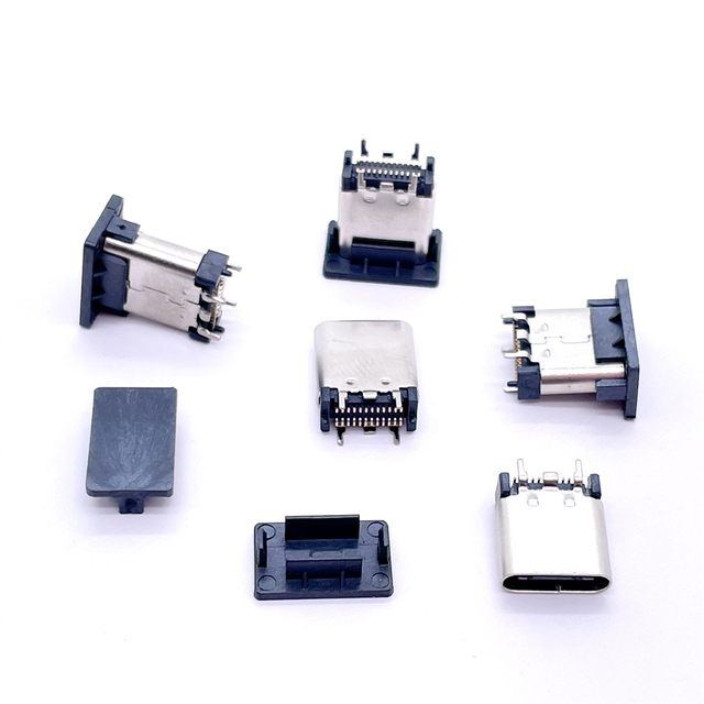 Soulin 24Pin Micro USB Type-C Female Jack Connector Fast Charging Socket for Mobile Phone Micro USB Type-C Cable