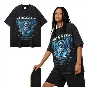 T-shirt en coton grande taille imprimé à manches courtes respirant tendance style usé motif floral ample streetwear style américain - Product Image 1