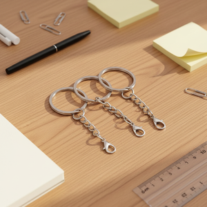 Porte-clés tendance argenté 25mm 30mm avec mousqueton, anneau en métal nickelé pour pendentif jouet ou breloque - Product Image 3