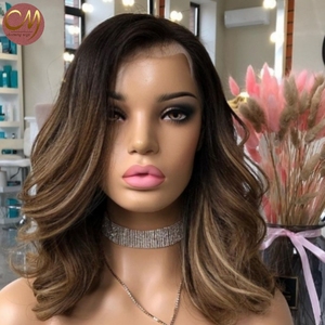 Peluca Ombre con Reflejos al por Mayor, Peluca <span class=keywords><strong>Bob</strong></span> de <span class=keywords><strong>Cabello</strong></span> Humano con Ondas Suaves, Pre-Desplumada, Marrón Rubio <span class=keywords><strong>Balayage</strong></span>, Pelucas Cortas para Mujeres Negras - Product Image 1
