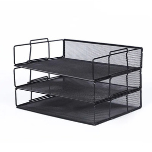 3 Tier Metal <b>File</b> Rack Document <b>Trays</b> Stackable Office Storage 37.5x24.5x20cm Black Mesh Organizer - Product Image 1
